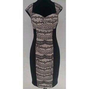 Boston Proper‎ Black Ivory Lace Print Illusion Sheath Dress Womens Size 6 NWT